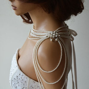 Pearl Shoulder Necklace, Wedding Dress for Shoulder Jewelry, Bridal Shoulder Necklace, Rhinestone and Pearl Bridal Jewelry Accessories