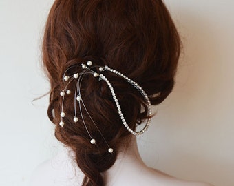 Bridal Hair Vine, Simple Crystal Hair Piece, Wedding Pearl Headband, Bridesmaid Hair Pins,  Prom Hair Pieces, Wedding Gift, Bridal Hair