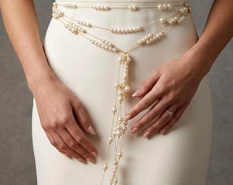 Handmade Pearl Chain Belt – Bridal Waist Jewelry, Made to Order