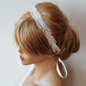 Bridesmaid Headband, Ivory Lace and Pearl Headpiece, Prom Hair Accessories, Pearl Wedding Hair Piece, Bridal Hair Vine, Halo Hair Band image 3