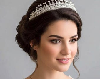 Bridal Crystal Tiara Headpiece, Crystal Bead Wedding Crown for Bride