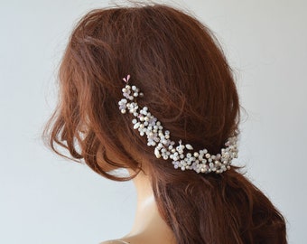 Con pieza de pelo de boda de cuentas, accesorios para el cabello florales nupciales