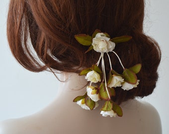 Off White Romantic Flower Bridal Hair Comb, Wedding Floral Hair Accessories For Bride