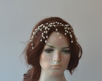 Pearl Bridal Hair Crown for Weddings, Rhinestone Wedding Tiaras For Bride, Elegant Wedding Gown Tiaras