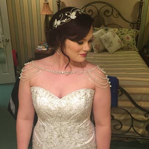 Wedding Shoulder Necklace, Pearl Shoulder Jewelry For Bridal, Crystal Wedding Dress Shoulder Necklace, Body Accessory For Wedding Dress image 4