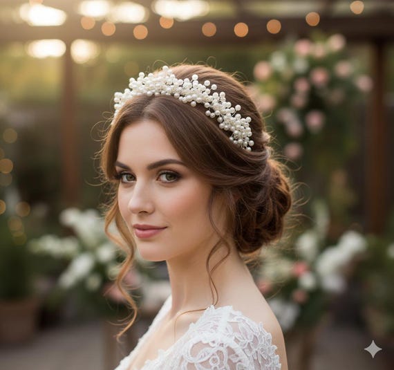 Pearl Wedding Tiara: Bridal Hair Crown Headpiece - Etsy Israel display picture 2
