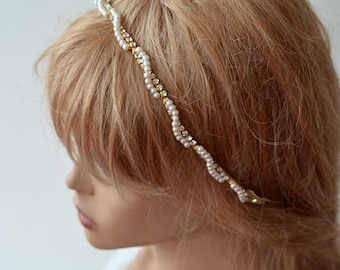 Rhinestone and Pearl Hair Crown For Wedding, Bridal Hair Accessory