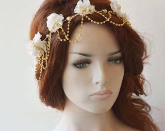Gold  Wedding Floral Hair Vine,  Crystal Bridal Headpiece, Wedding Hairpiece, Rhinestone Headband, Wedding Hair Accessory
