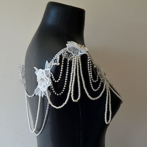 Pearl and Lace Shoulder Necklace, Shoulder Jewelry