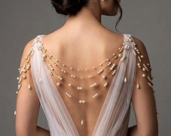 Pearl Bridal Shoulder Necklace, Handmade Wedding Shoulder Drape Straps