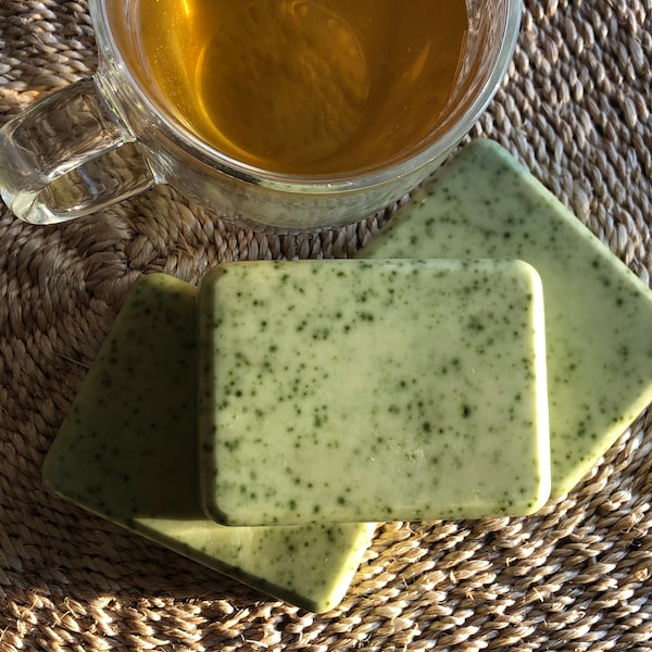 Matcha Green Tea Powder & Spearmint Soap, Goat's milk, Antioxidants, Mint, Natural Handmade