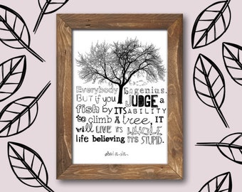 誰もが天才であるアインシュタインの名言 教室用の名言アート アルバート・アインシュタインの名言 オフィスの装飾用のアート