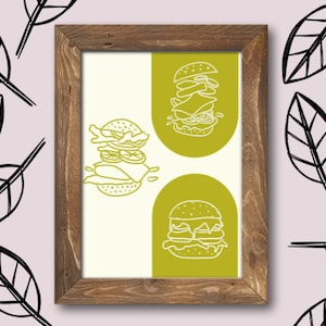 Burger Line Art Digital Art Burger Lover Living Room Decor Food Art for Kitchen Decor Eat What You Love Art Gift