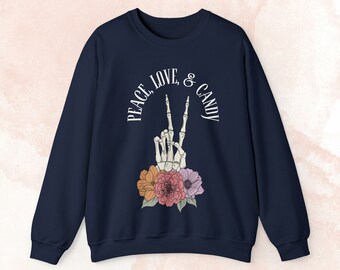 ピース・ラブ・アンド・キャンディ ハロウィン クルーネック スウェットシャツ