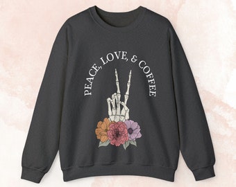 ピース・ラブ・アンド・コーヒー クルーネック スウェットシャツ