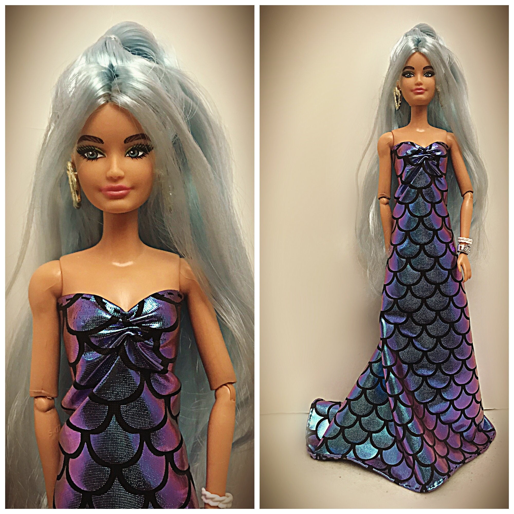 A barbie Included Mermaid Doll With Tail/fin and 3D Printed Seashell Top  for 11.5in Dolls 