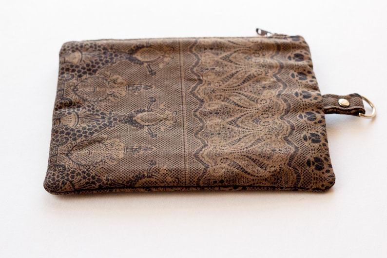 Brown Paisley Badge Holder Brown and Black Cotton Fabrics Zipper Pouch with Clear Window Handmade ID Wallet Brown Lanyard Wallet