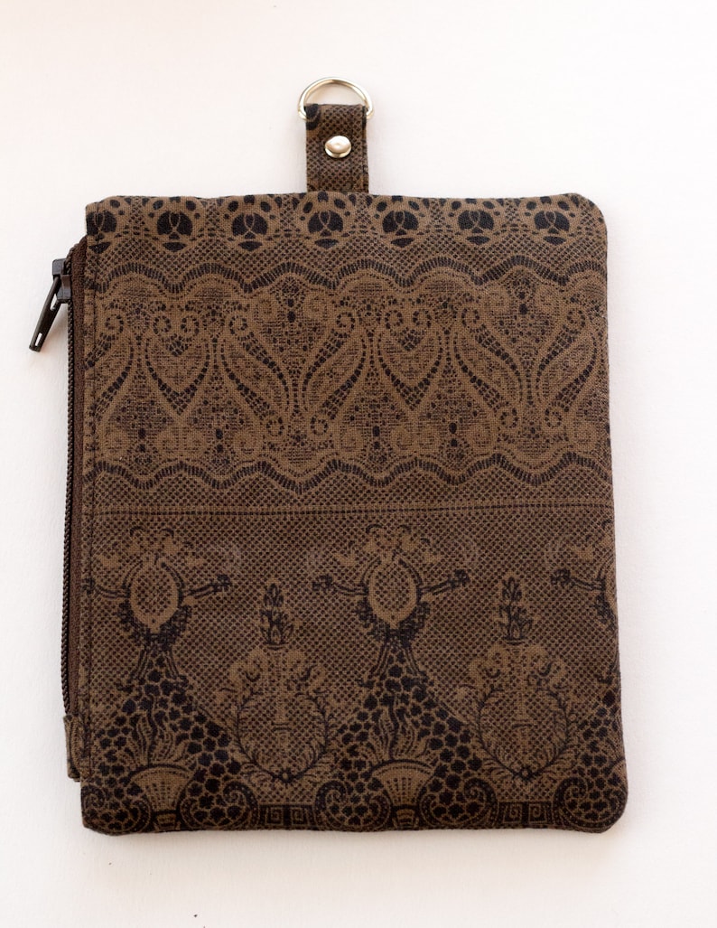 Brown Paisley Badge Holder Brown and Black Cotton Fabrics Zipper Pouch with Clear Window Handmade ID Wallet Brown Lanyard Wallet