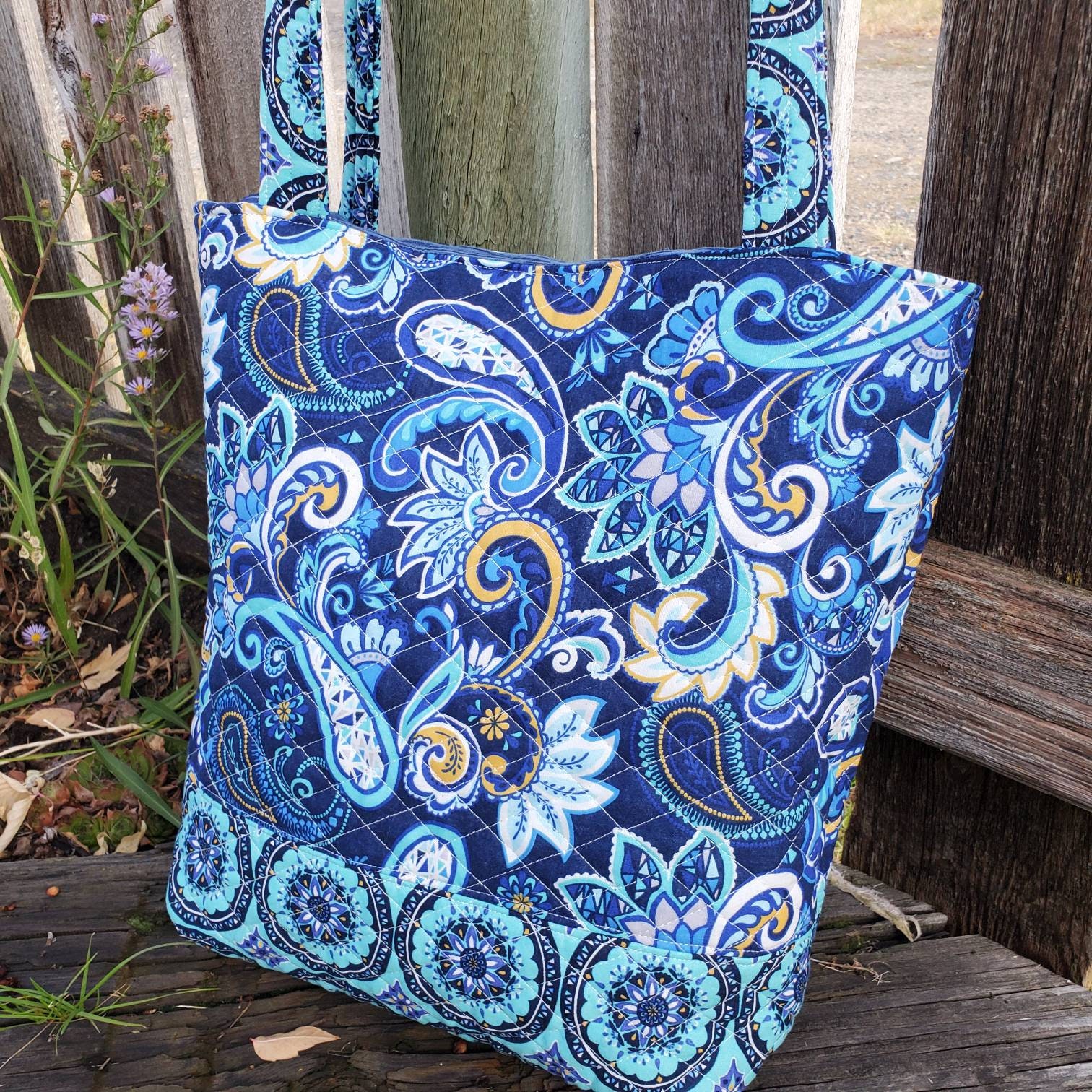 Quilted Paisley Floral Tote Bag in Navy Multi Sustainably Made Handbags | Blue Quilted Tote Bag | SERRV main image 2