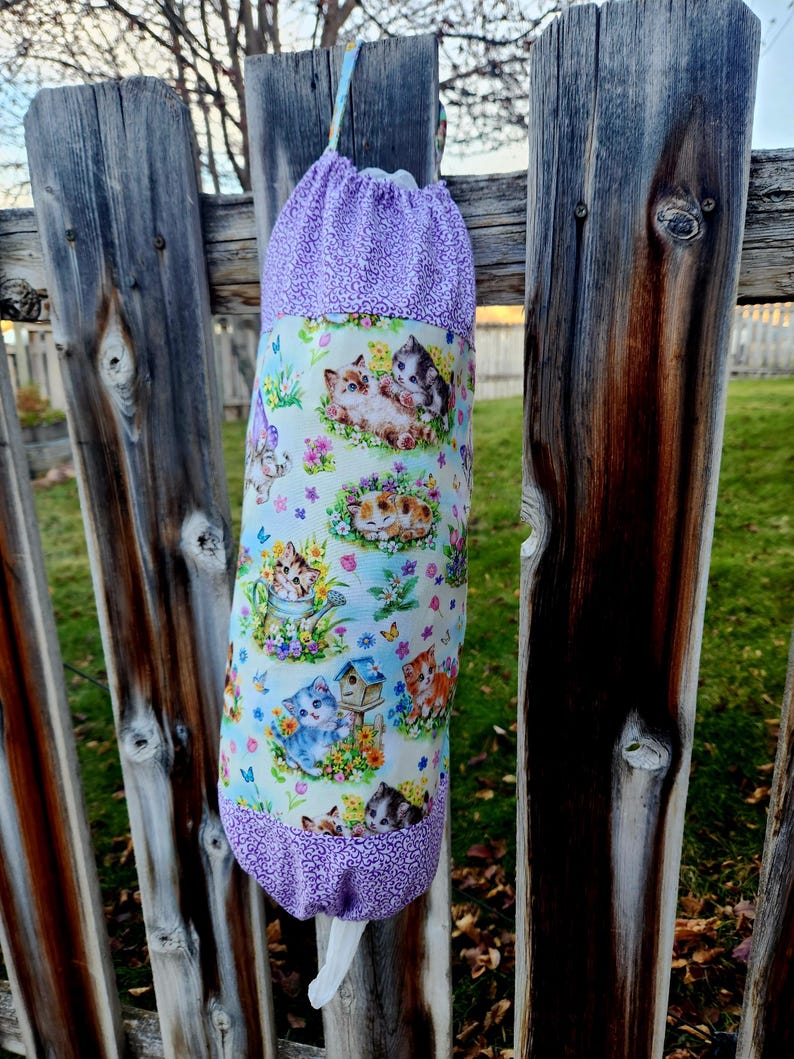Cat Grocery Bag Dispenser, Shopping Bag Holder, Kitty Plastic Bag Keeper, Housewarming Gift, Butterfly Decor, Kitchen Organization image 8