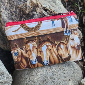 Horse Coin Purse, Farm Animal Zipper Wallet, Horse Zipper Bag, credit card pouch, Ear Bud Pouch