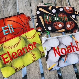 Monedero de cambio deportivo, monedero deportivo personalizado, bolsa de monedas de béisbol, billetera con cremallera para niños, bolsa de monedas de fútbol, bolsa para auriculares, bolsa de softbol