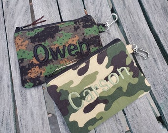 Personalized Camo Coin Purse, Boy's Zipper Wallet, Change Purse, Ear Bud Pouch, Lunch Money Pouch, credit card pouch