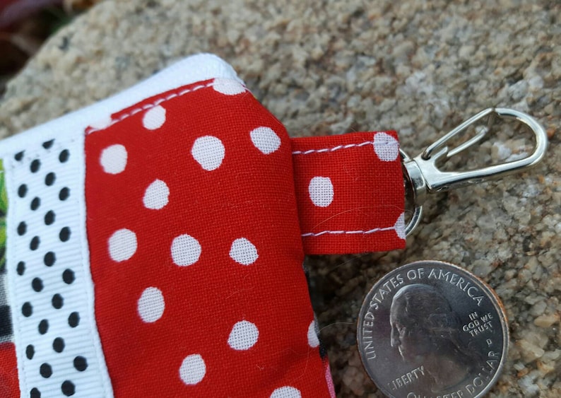 Cherry Coin Purse feminine pouch credit card pouch cherry change purse Gingham Zipper Wallet Cherry zipper wallet ear bud pouch