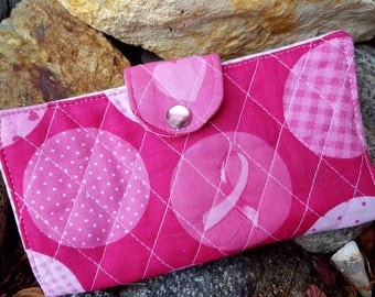 Pink Checkbook Cover, Fabric Checkbook Cover, Personalized Breast Cancer Awareness Checkbook Cover, Pink Quilted Coupon Wallet