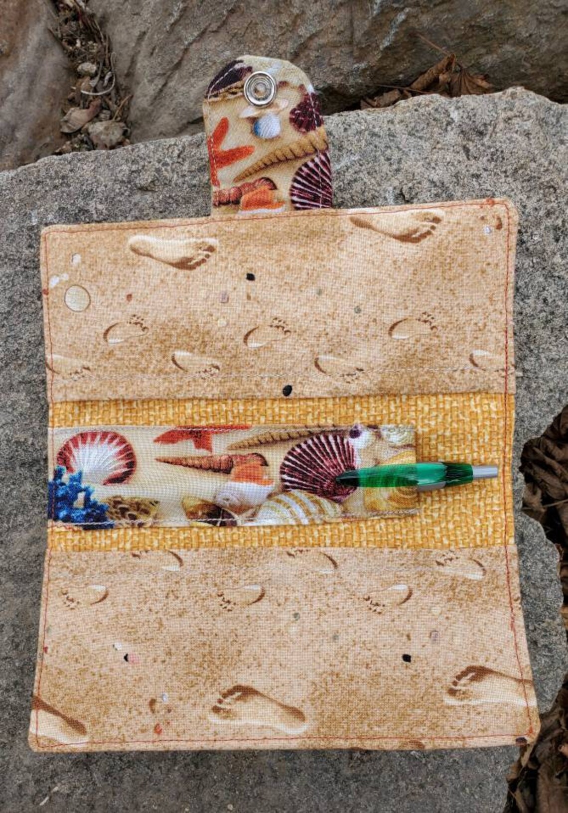 Seashell Checkbook Cover Beach Themed Coupon Wallet fabric Etsy