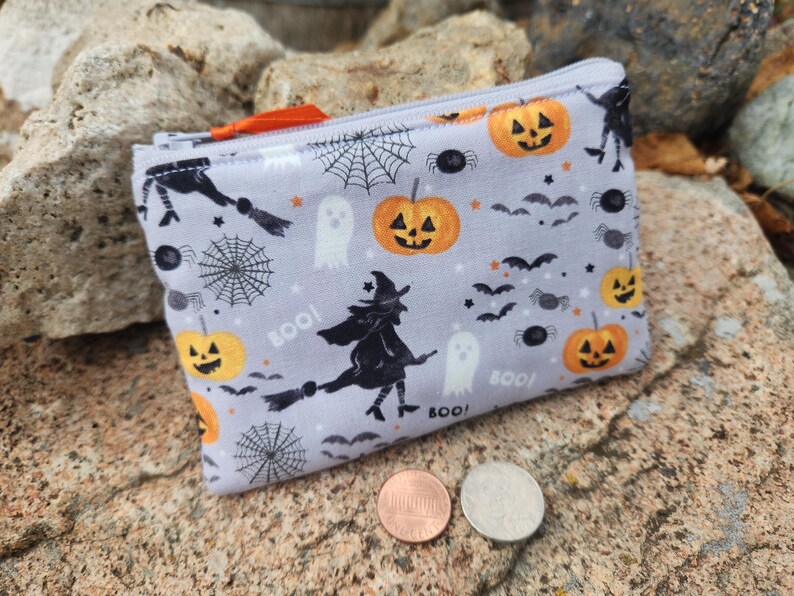 Halloween Change Purse, Cat Coin Purse, Witch Zipper Pouch, Spider Earbud Pouch, Kitty Zipper Wallet, Lunch Money pouch, Spooky card pouch image 13