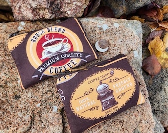 Coffee Coin Purse, Coffee Change Wallet, Java Coin Purse, Ear Bud Pouch, Gift Card Pouch, Credit Gift Card Pouch