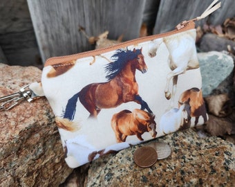 Horse Coin Purse, Personalized Zipper Wallet, Horse Zipper Bag, credit card pouch, Ear Bud Pouch, horse gift, fabric coin bag, kids coin bag