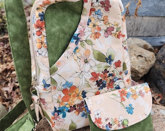 Floral Sling Bag fabric Sling with adjustable strap chest purse with outside pockets sling bag with zipper handmade bag floral crossbody bag