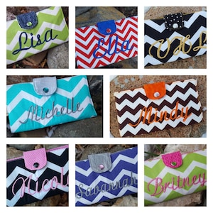 Funda para chequera personalizada con diseño de chevron, billetera para chequera con monograma, chequera con nombre, chequera de tela, accesorio hecho a mano