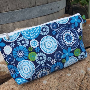 Blue Floral Pencil Case, Personalized School Supply Bag, Blue Cosmetic Bag, personalized pencil bag, Girl&#39;s pencil Pouch,  Fabric Makeup Bag