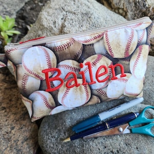 Baseball Pencil Case, Personalized School Supply Bag, Fabric Zipper Bag, Kids Zipper Pouch, Boy&#39;s Pencil Pouch, Baseball Zipper Bag