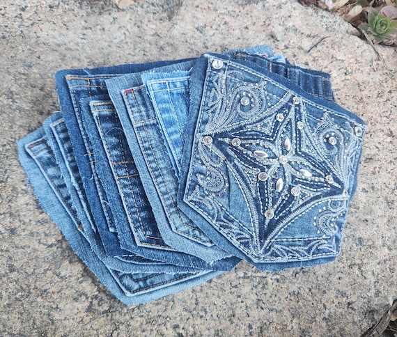 Denim Pockets, 10 upcycled denim pockets, Blue jean repurposed, Denim Parts for Sewing, Back Pockets from Jeans, denim craft supplies