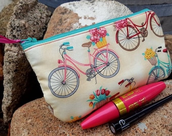 Bicycle Cosmetic Bag,  Bicycle Makeup Bag, Fabric Makeup Bag, Purse Organizer, Bicycle Gift, Bike Pencil Pouch,  Bike Cash Bag, Bike Bag