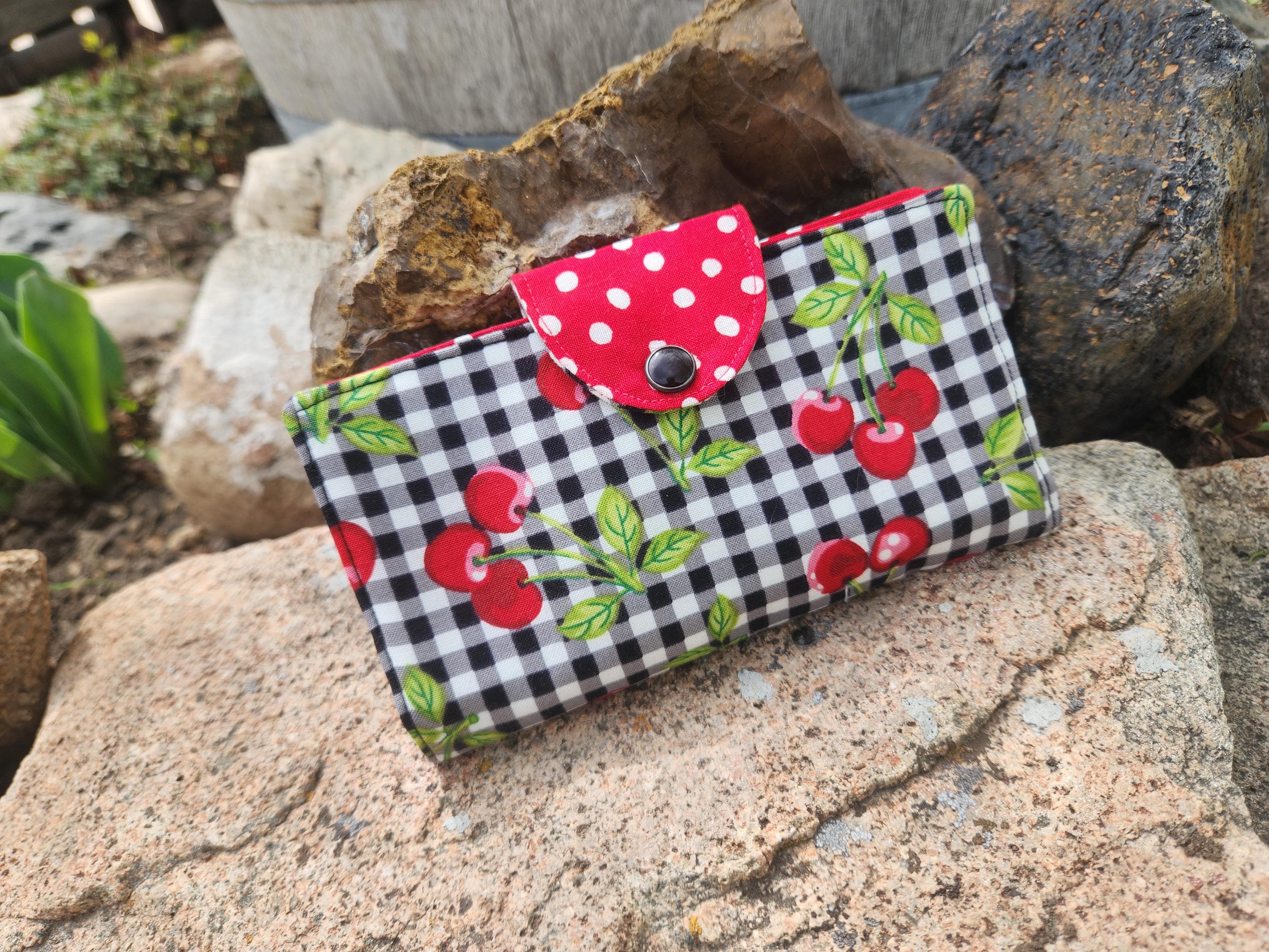 Cherry Checkbook Cover, Cherry Coupon Wallet, Fabric Checkbook Cover,…