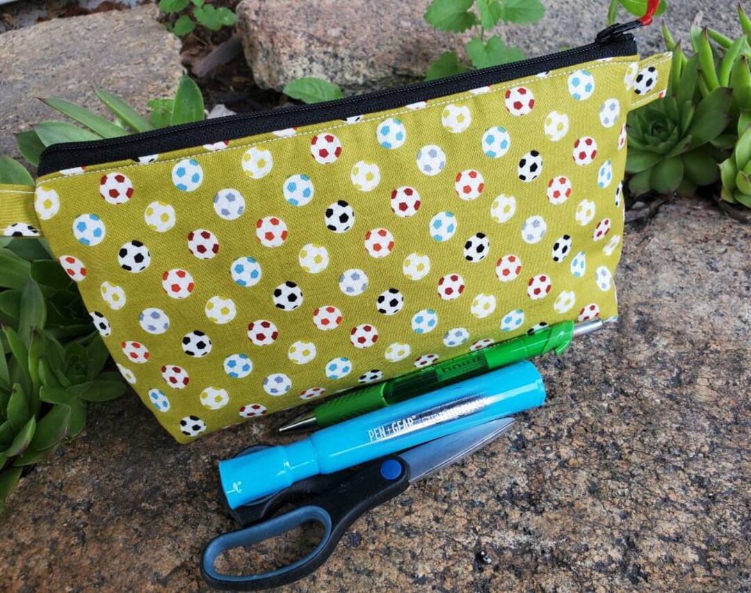 Personalized Soccer Pencil Pouch, Soccer Cosmetic Bag, Soccer Zipper