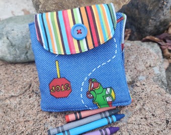 Truck Crayon Wallet, Boy's Crayon Billfold, Crayon Holder, Crayon Roll, Car Crayon Holder