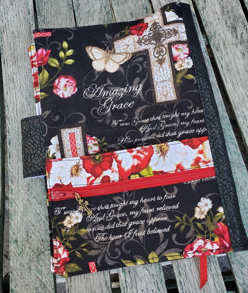 Fabric Bible Cover Cross Bible Cover Amazing Grace Bible Etsy