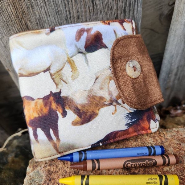 Horse Crayon Wallet, Kids Crayon Billfold, Crayon Holder, Kids crayon roll, kids first wallet, toddler billfold, horse gift