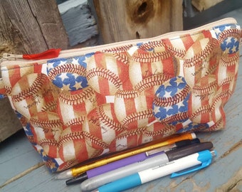 Baseball Pencil Case, School Supply Bag, Fabric Zipper Bag, Kids Zipper Pouch, Boy's Pencil Pouch, Baseball Zipper Bag