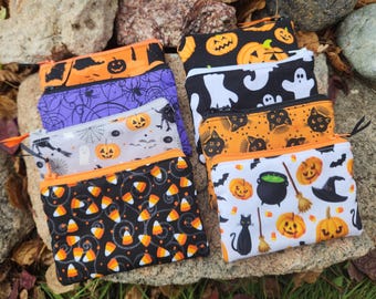 Halloween change purse, cat Coin Purse, witch Zipper Pouch, Cat Earbud Pouch, Kitty Zipper Wallet, Lunch money pouch, cardit card pouch