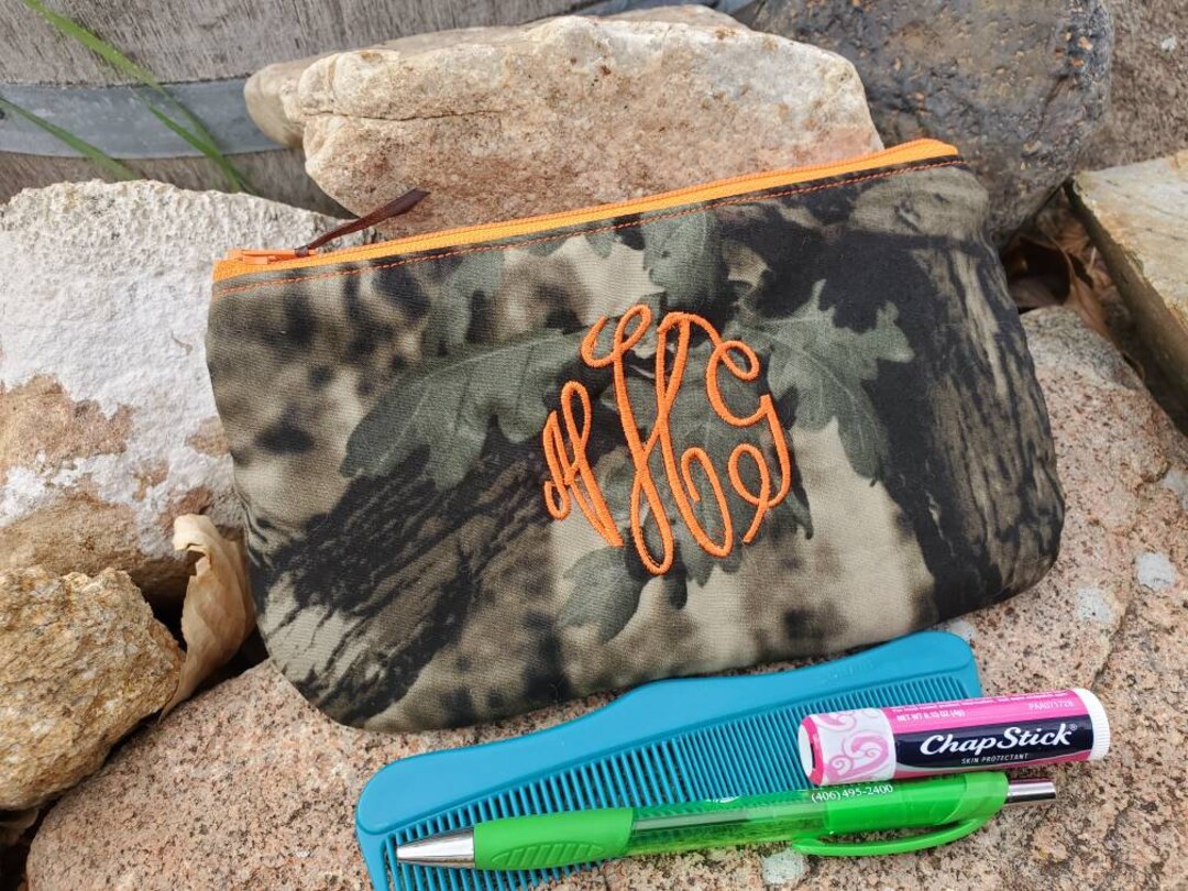 Camo Cosmetic Bag, Camo Gift, Camo Makeup Pouch, Camo Zipper Bag, Makeup Bag With Name, Pencil