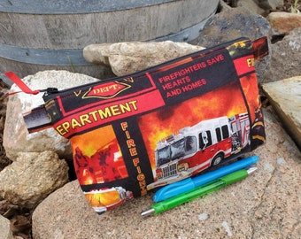 Firemen pencil pouch, boys school bag, fire truck bag, Boy's Pencil Pouch, Pencil Case, School Supplies Pouch, Fire department Zipper bag