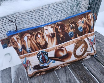 Horse Pencil Case, Cowboy Cosmetic Bag Kids School Pouch, Crayon Bag, School Accessory Bag Travel Bag, Western Cosmetic Bag, horse bag