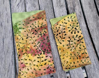 Batik Eyeglass Case, mustard/green Sunglass Case Eyeglass Case with padding, Sleeve for Reading Glasses, fabric eyeglass case
